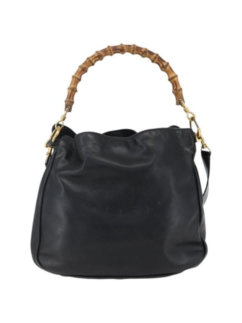 Authentic GUCCI Bamboo Shoulder Bag Leather 2way Black Gold 001 2113 1638 - Picture 11 of 16